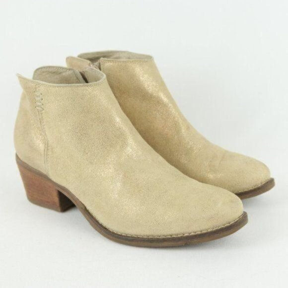 Khrio Women's Size 37 Metallic Gold Leather Heeled Zip Up Ankle Boots - Picture 1 of 10